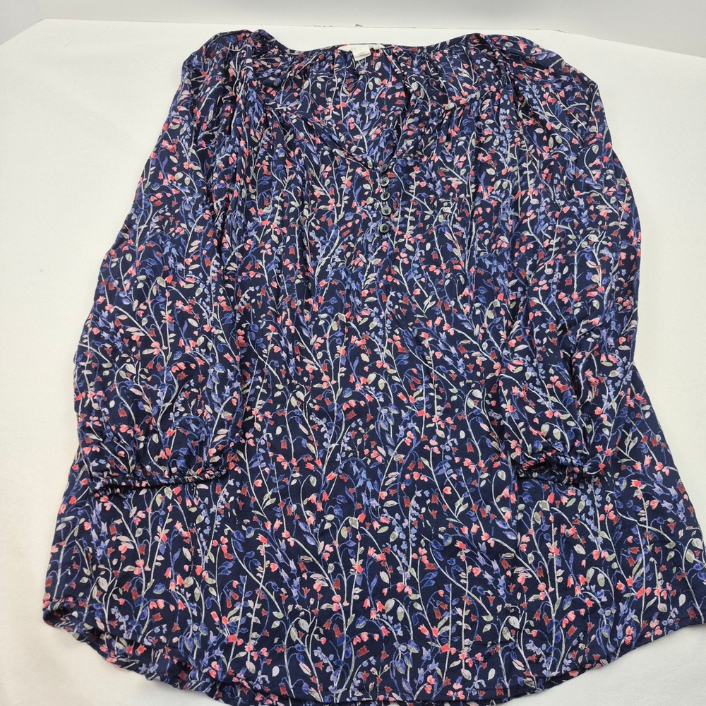 Caslon Blue Floral Print Long Sleeve Peasant Top Women's Size L Boho Romantic - Picture 4 of 10